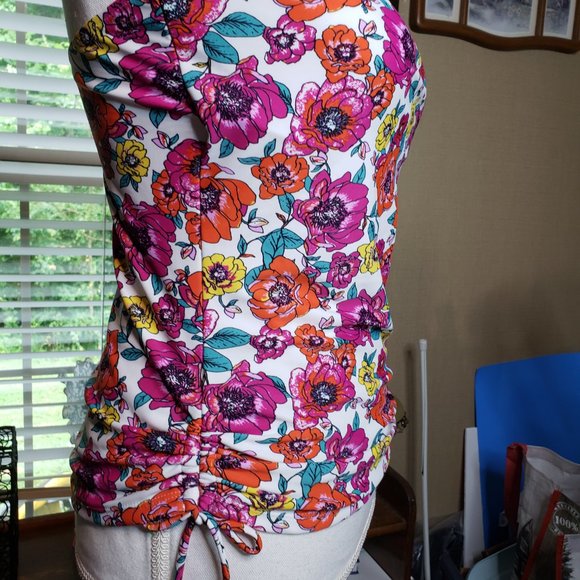 Jones New York Pink Floral 2 Piece Swimsuit Bathing Suit L M Halter High Waist - Picture 4 of 11